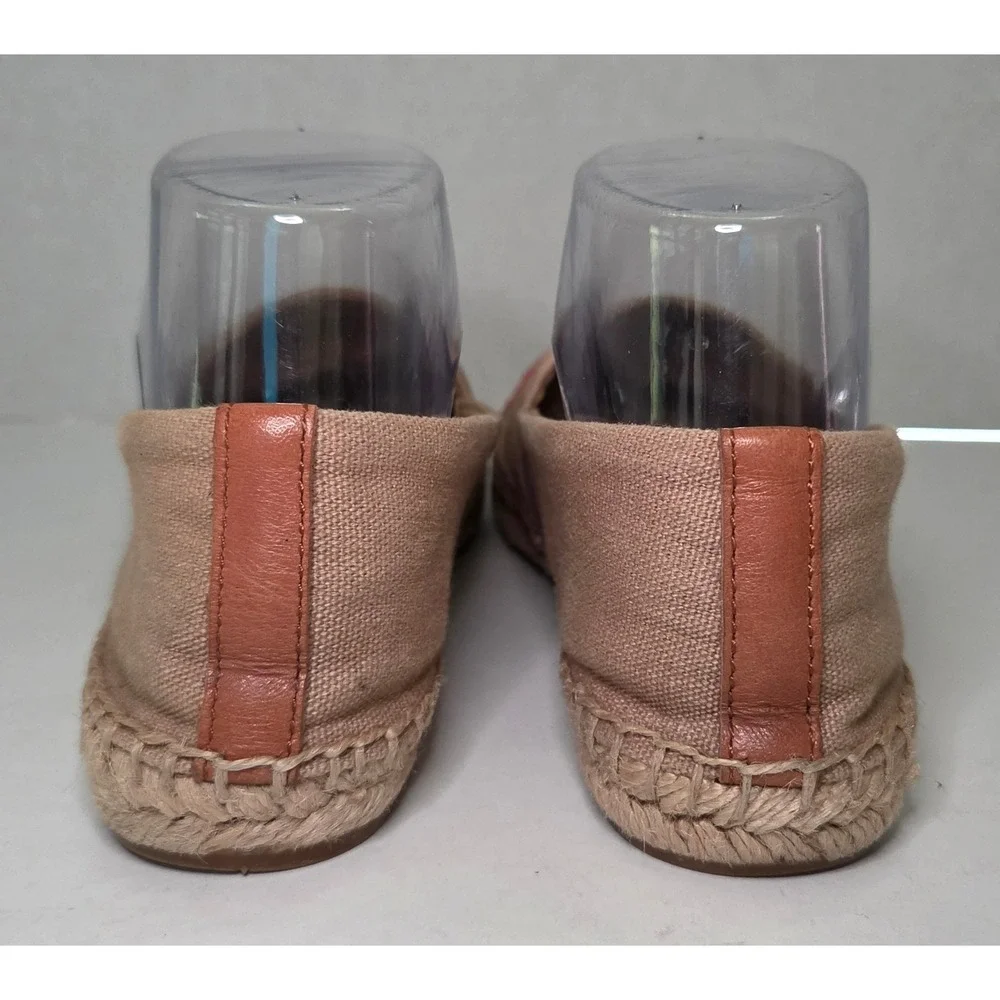 Tory Burch Color-Block Canvas Espadrilles Tan Red Logo Flats 7.5M Boho Chic
